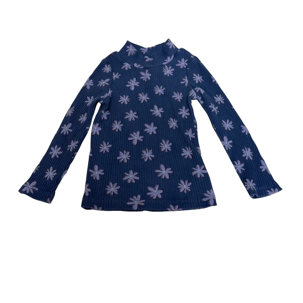 Old Navy Toddler Girls Blue Floral Ribbed Mock Neck Long Sleeve Top 18-24M